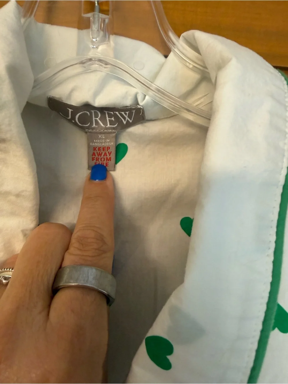 J. Crew White Pajama Set with Green Heart Print